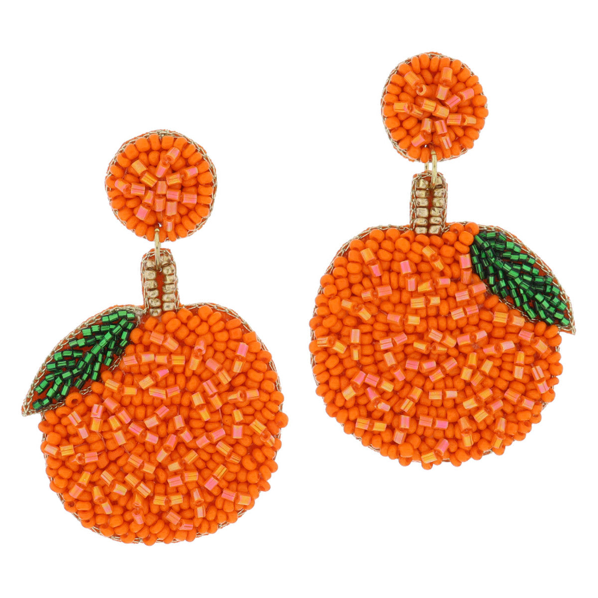 Orange Beaded Post and Gold, Green, Orange, Beaded Earrings