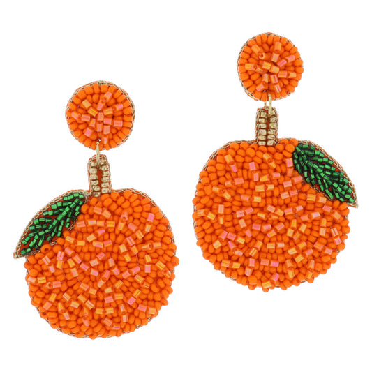 Orange Beaded Post and Gold, Green, Orange, Beaded Earrings