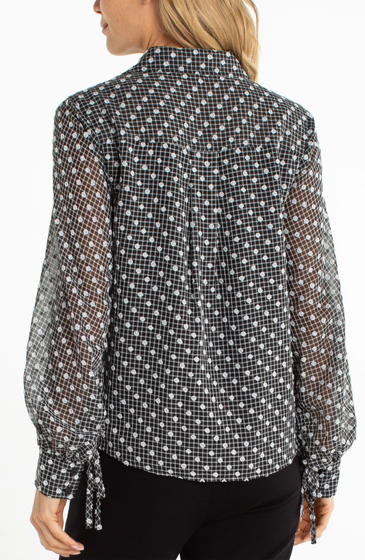 Long Sleeve Woven Blouse With Sleeve Tie