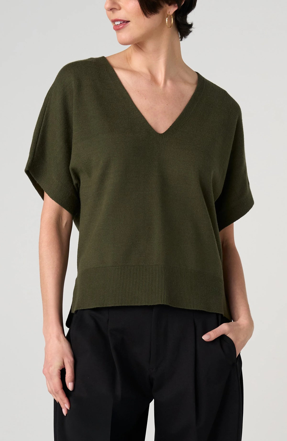 Short Sleeve V-neck Dolman Sweater