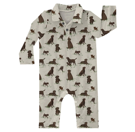 Long Sleeve Polo Romper - Labradors