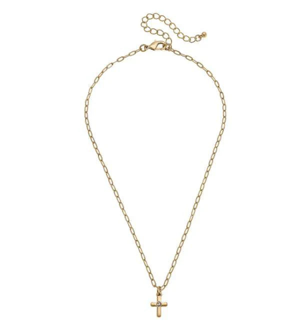 McKenna Delicate Cross Necklace in Worn Gold