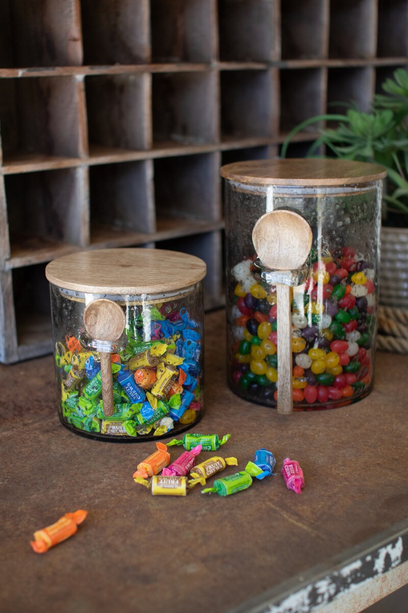 Glass Canister with Wood Top and Spoon / Small