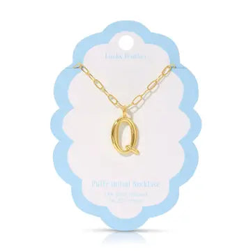 Lucky Feather Puffy Charm - Initial Necklace