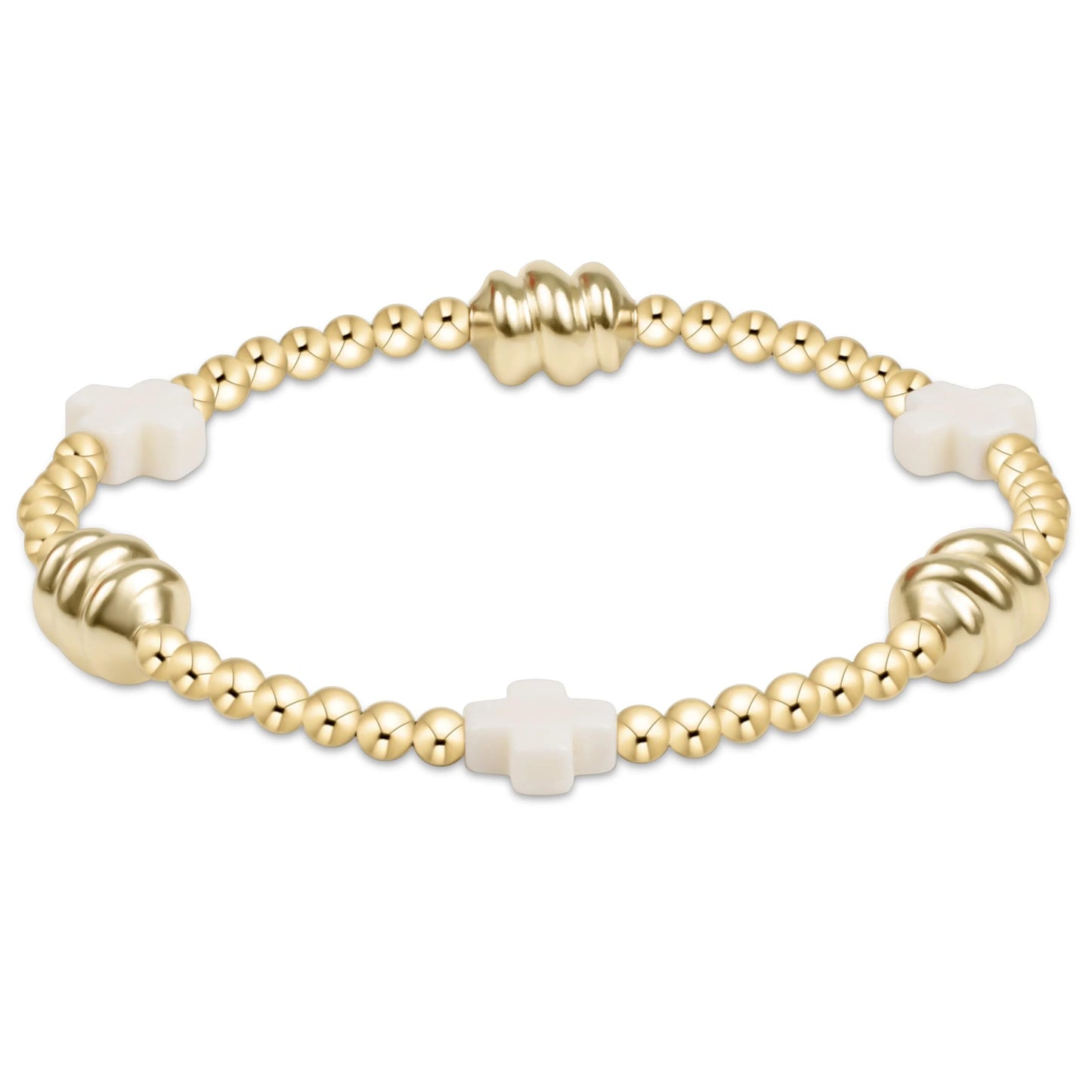 Signature Cross Admire Gold Pattern 3mm Bead Bracelet- Off White