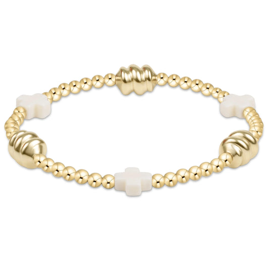 Signature Cross Admire Gold Pattern 3mm Bead Bracelet- Off White