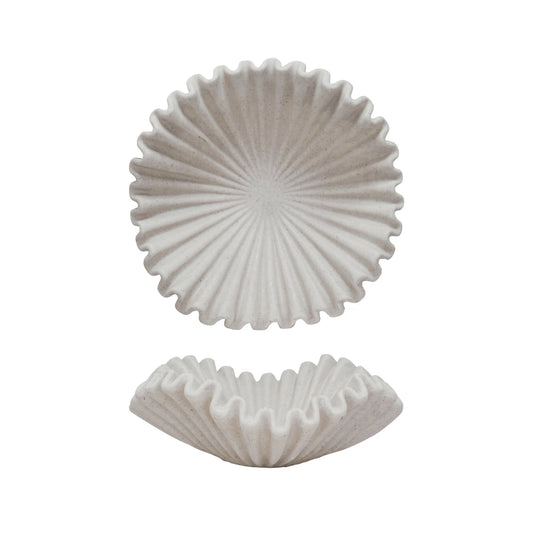 Decorative Resin Ruffled Bowl, Stone Finish, Cream Color SKU#AH3518  Ships By Truck
