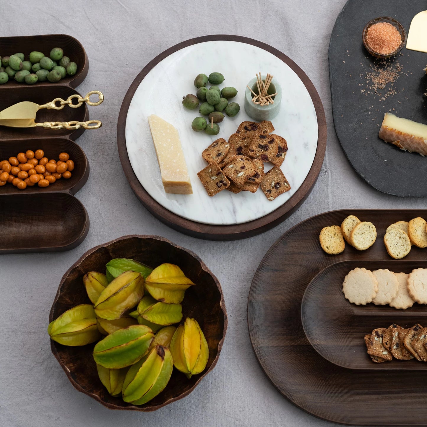 Oval Mango Wood Serving Dish with 2 Sections, Walnut Finish