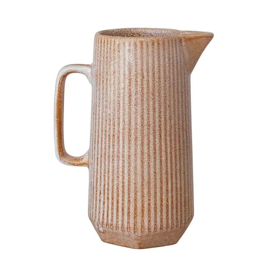 2 Quart Stoneware Ribbed Pitcher, Apricot Color