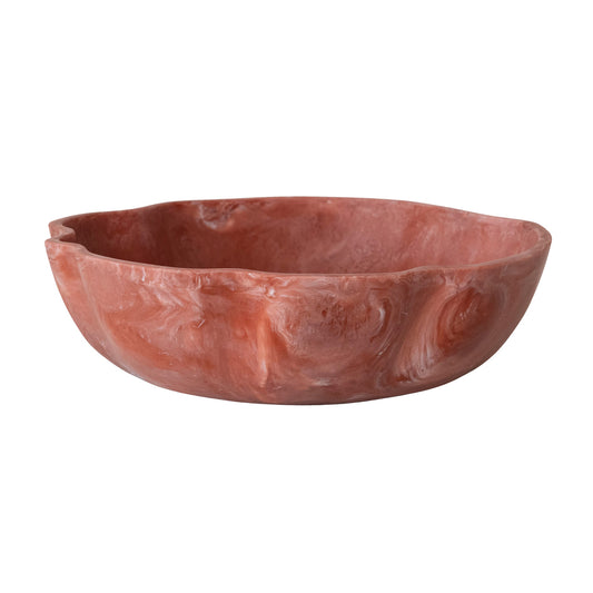 Marbled Resin Organic Shaped Bowl, Coral Color
