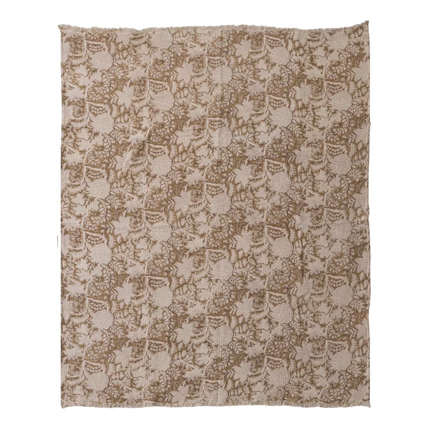 Cotton Double Cloth Block Printed Throw with Eyelash Fringe