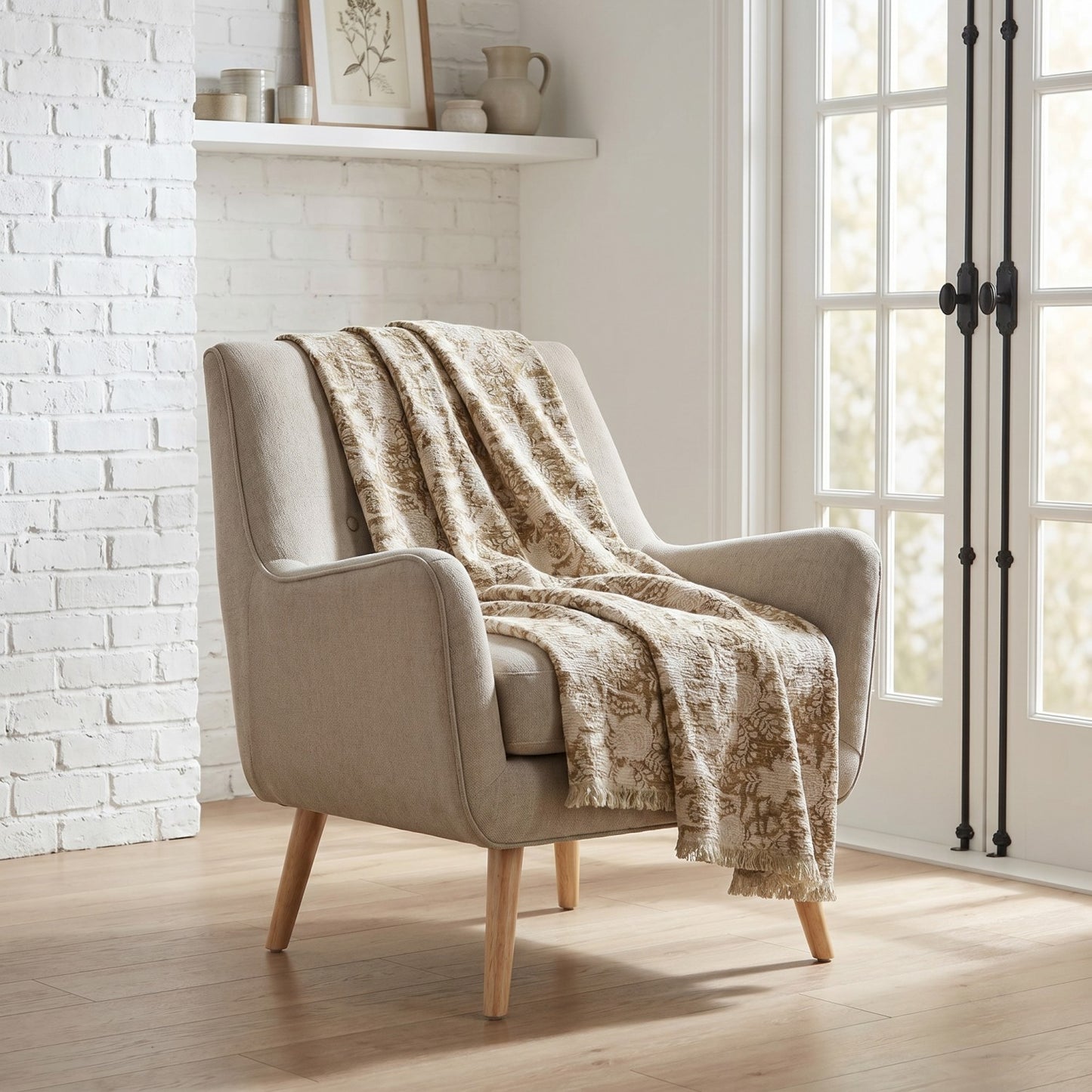 Cotton Double Cloth Block Printed Throw with Eyelash Fringe