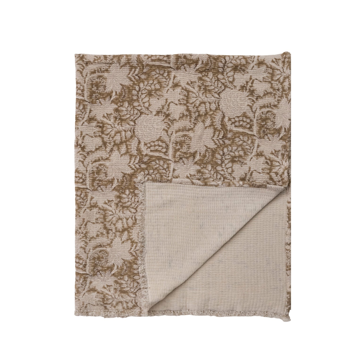 Cotton Double Cloth Block Printed Throw with Eyelash Fringe