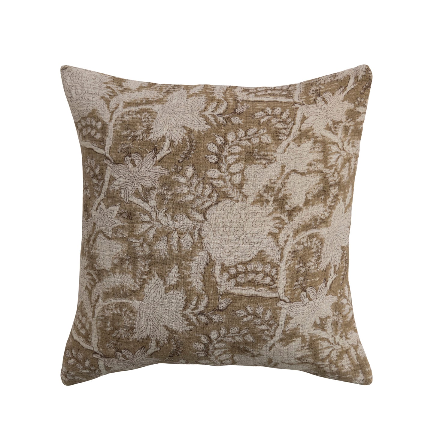 Cotton Double Cloth Block Printed Pillow with Floral Pattern