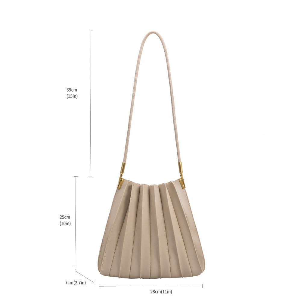 Carrie Ivory Pleated Vegan Leather Shoulder Bag