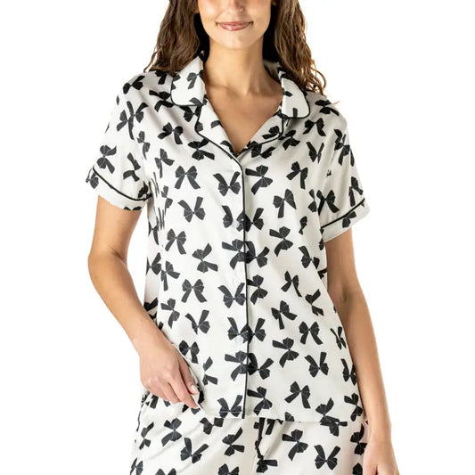 Hello Mello Bow So Lovely Satin Pajama Top