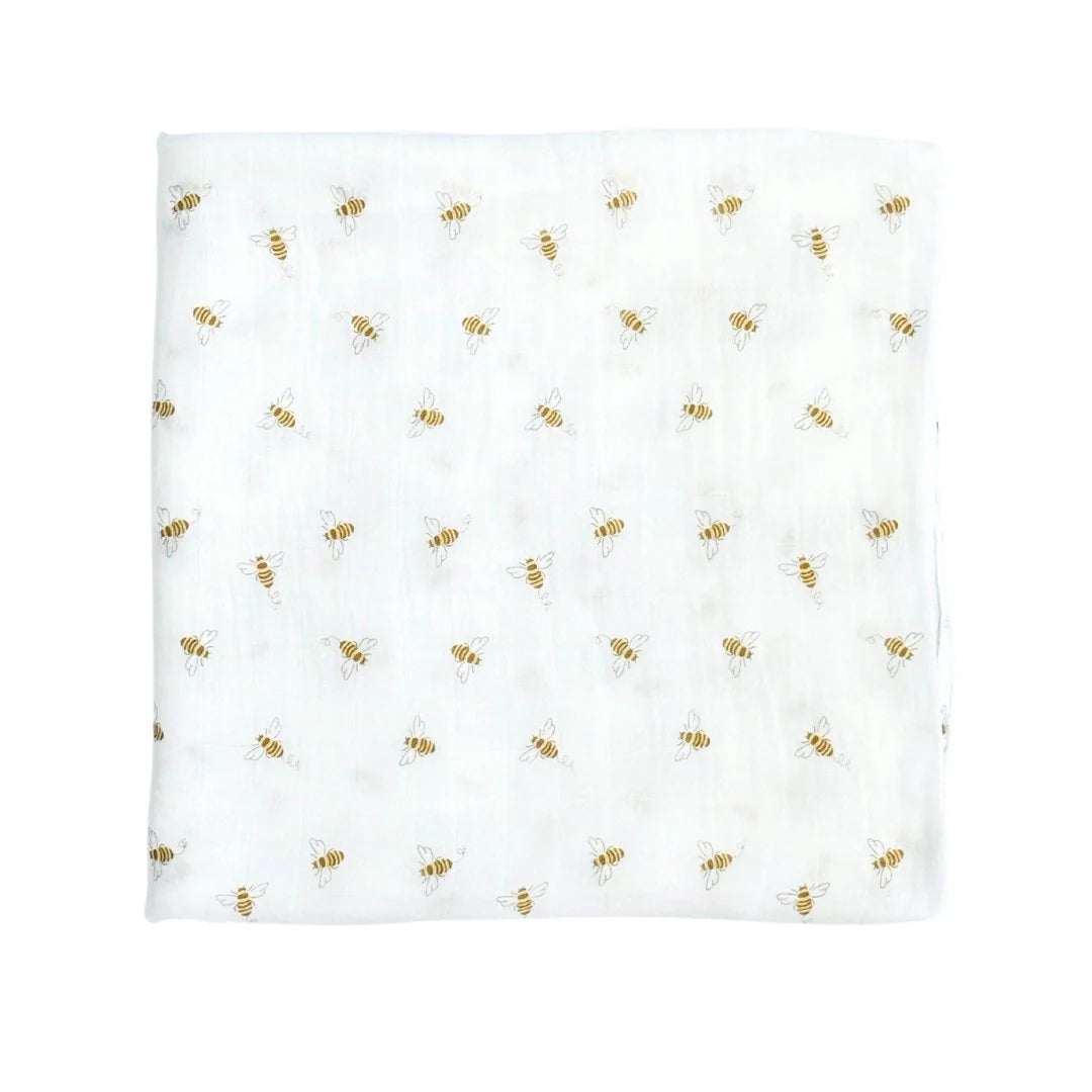 Bamboo Muslim Swaddle Blanket in Busy Bees