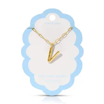 Lucky Feather Puffy Charm - Initial Necklace