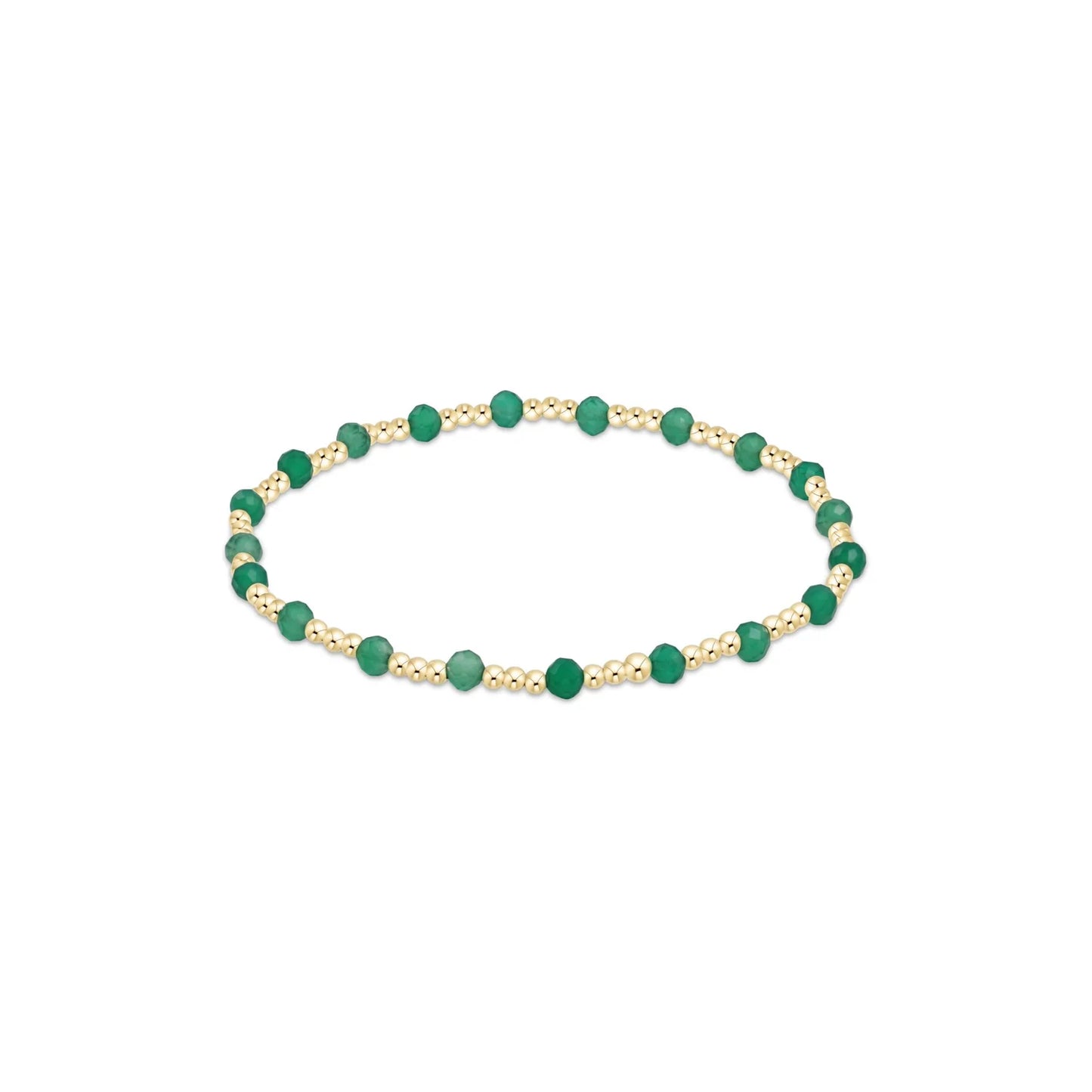 Gemstone Gold Sincerity Pattern 3mm Bead Bracelet - Green Onyx