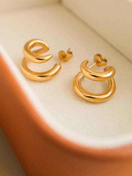 Maddison-Gold Non-Tarnish Double C Hoop Earring