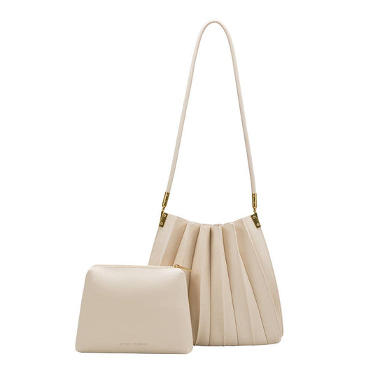 Carrie Ivory Pleated Vegan Leather Shoulder Bag