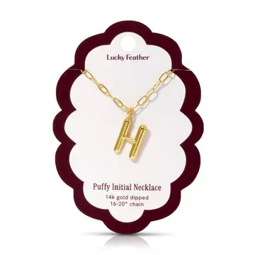 Lucky Feather Puffy Charm - Initial Necklace