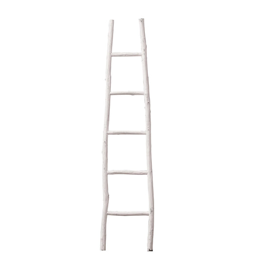 Decorative Boho Painted Wood Blanket Ladder, White