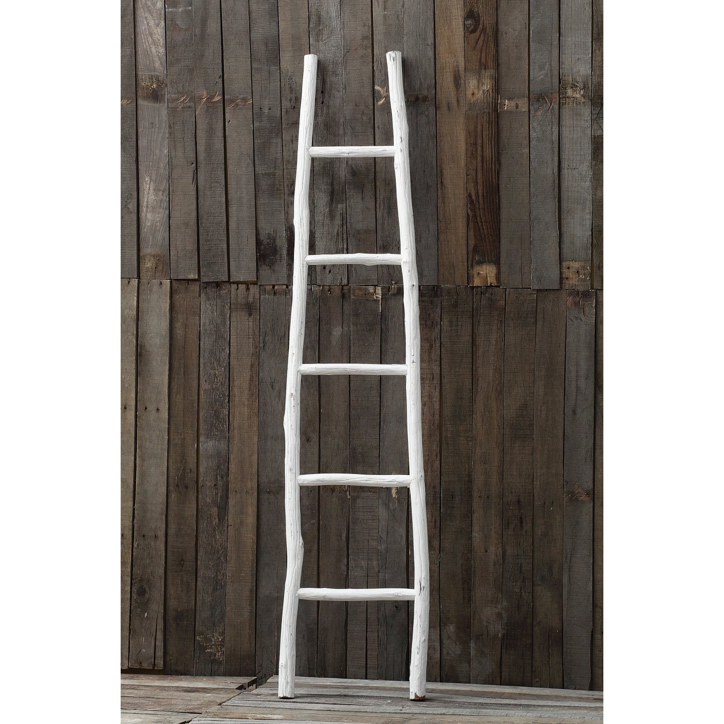 Decorative Boho Painted Wood Blanket Ladder, White
