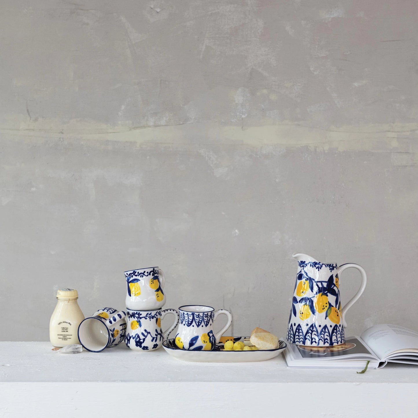 1-1/2 Quart Hand-Painted Stoneware Pitcher Lemons