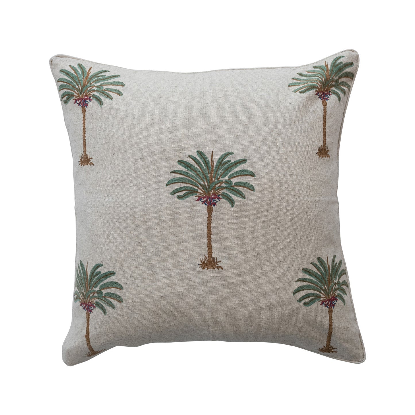 24" Palm Trees Square Cotton & Linen Block Printed Pillow