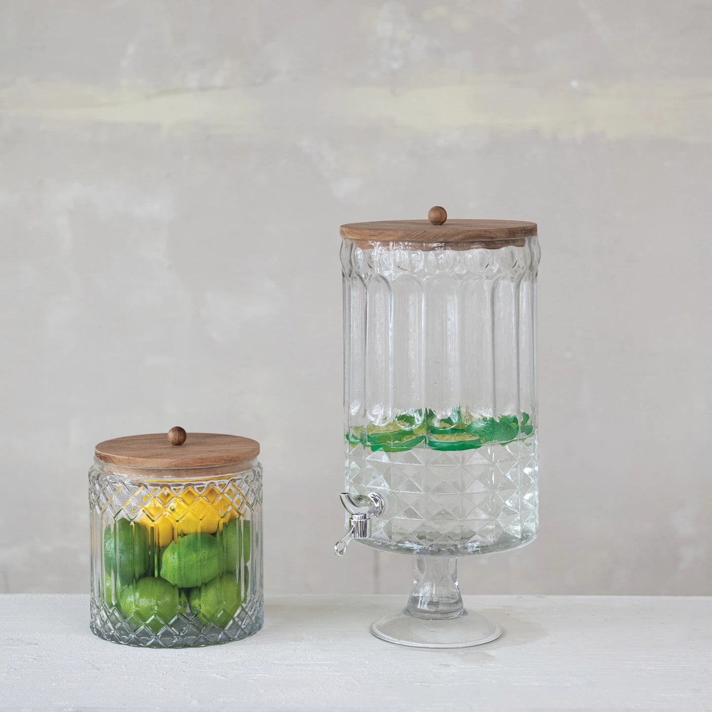3-1/2 Quart Cut Glass Jar with Acacia Wood Lid, Natural
