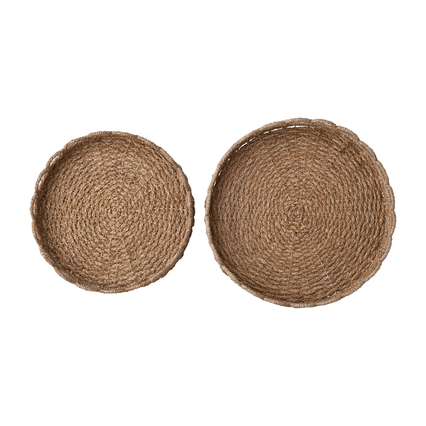 Decorative Woven Seagrass Scalloped Trays, Natural
