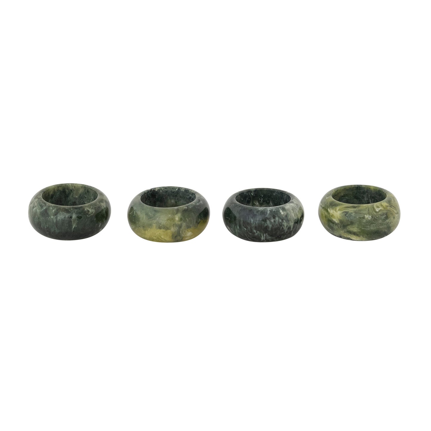 Marbled Resin Napkin Rings, Green, Set of 4 Tied with Jute