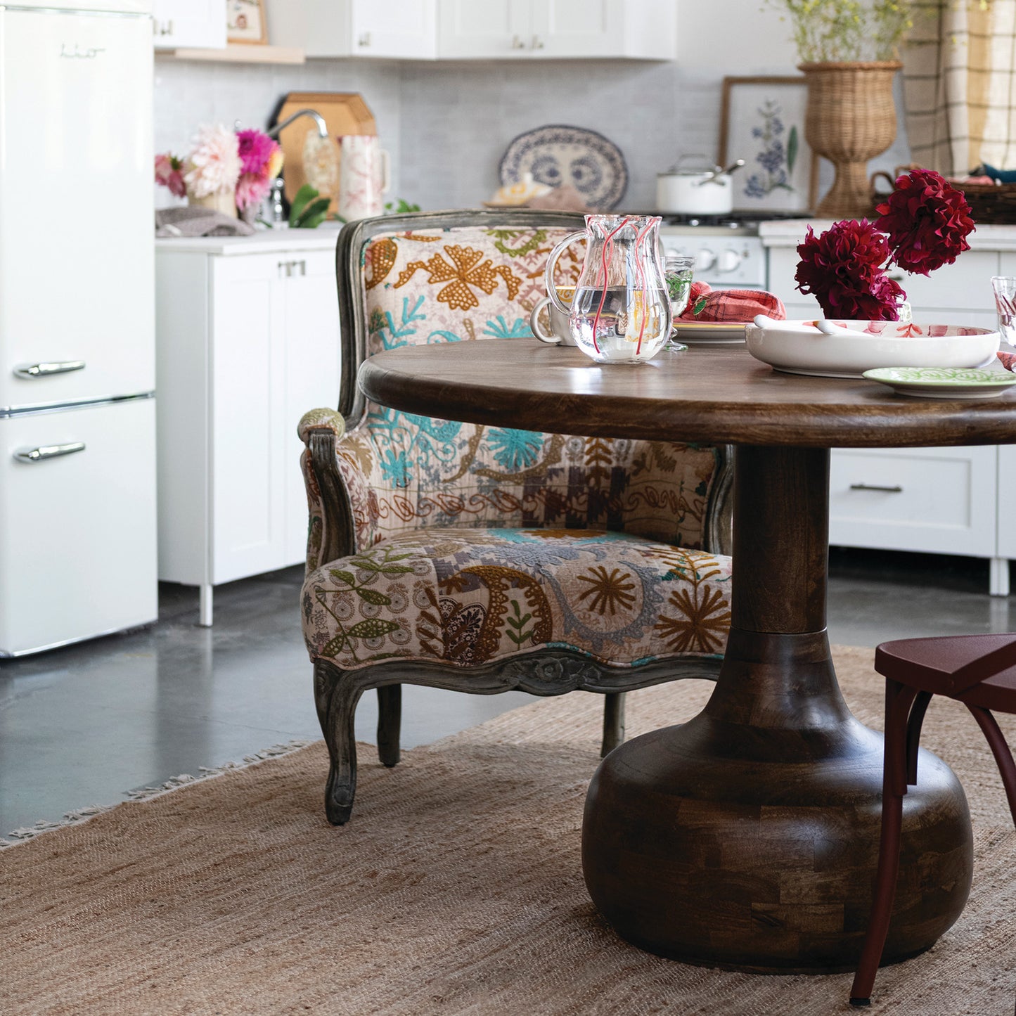 Upholstered Arm Chair with Hand-Carved Frame & Hand-Embroidery