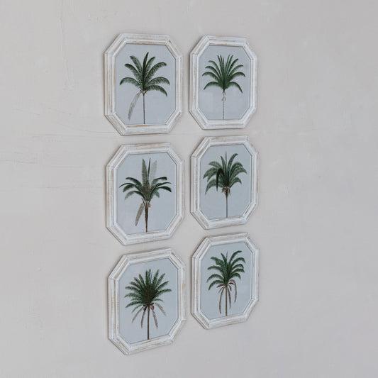 Octagon Shaped Wood Framed Glass Wall Decor with Palm Tree