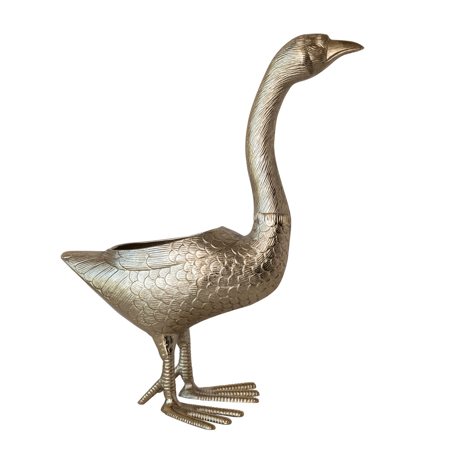 Cast Aluminum Goose Shaped Planter/Container, Gold Finish