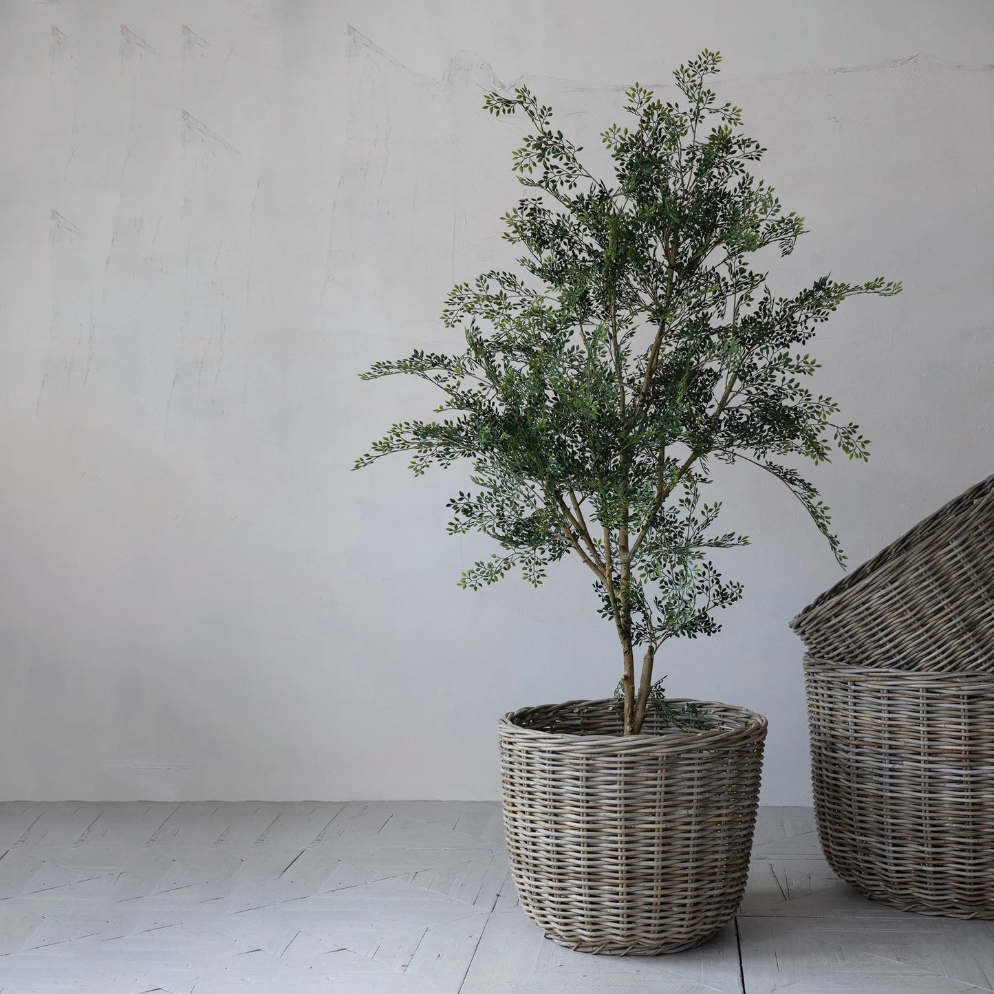 Hand-Woven Rattan Baskets, Grey Washed