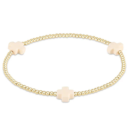 Signature Cross Small Gold Pattern 2mm Bead Bracelet - Off-White