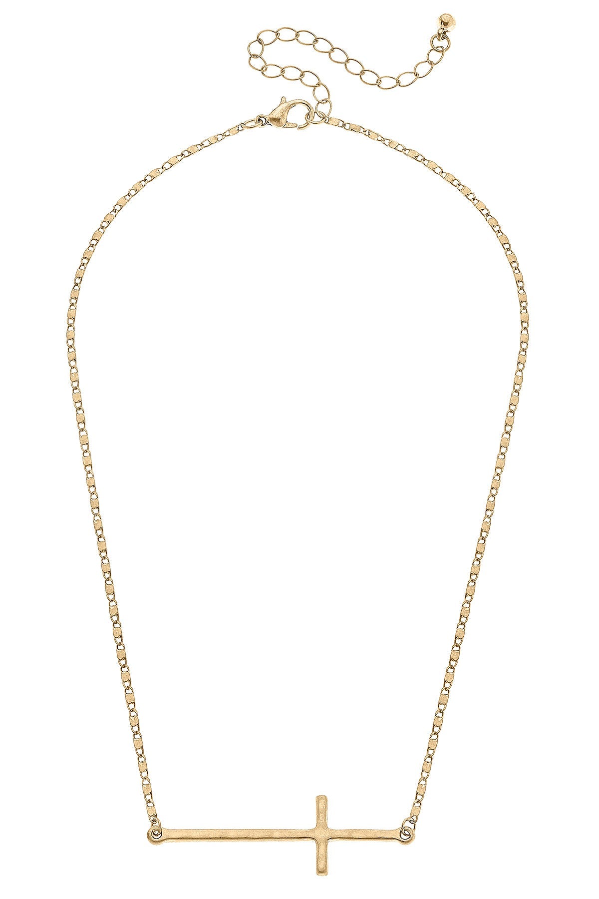 Carmi Delicate Cross Necklace in Worn Gold