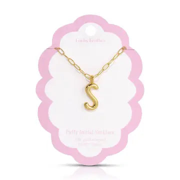 Lucky Feather Puffy Charm - Initial Necklace