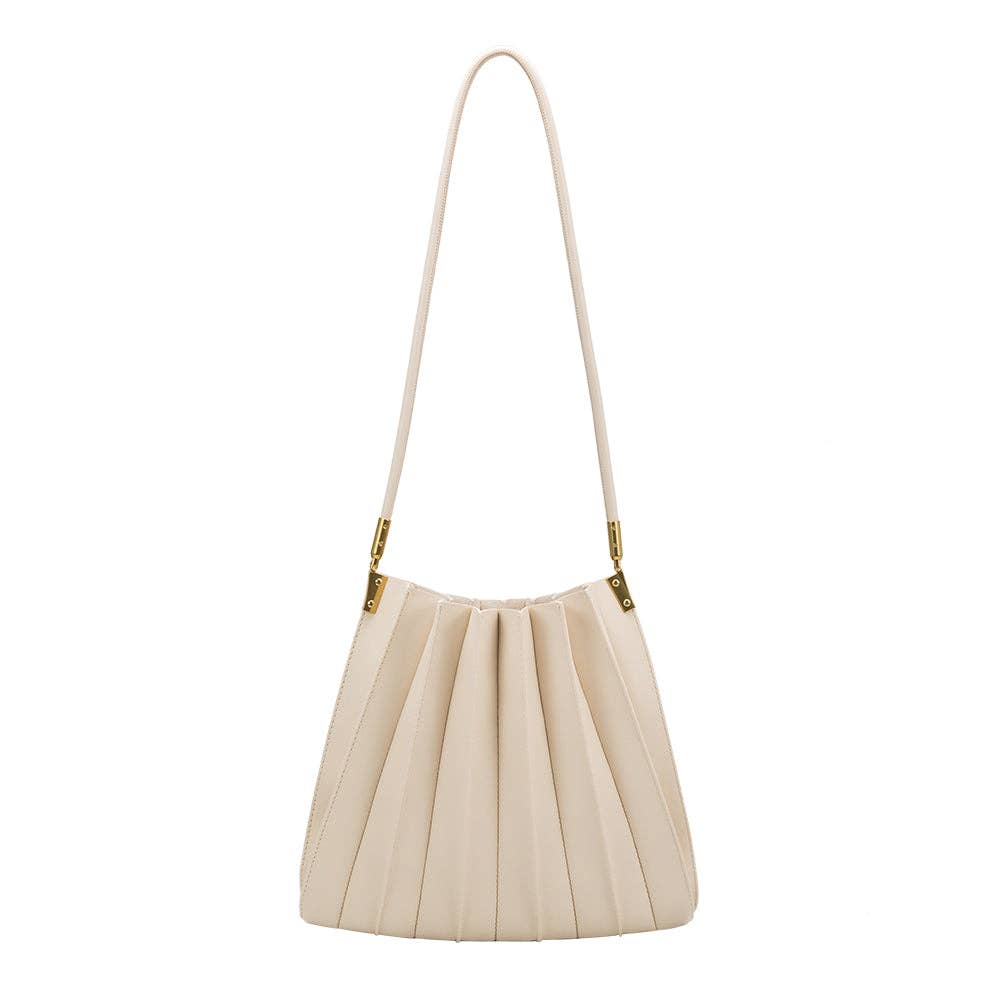 Carrie Ivory Pleated Vegan Leather Shoulder Bag