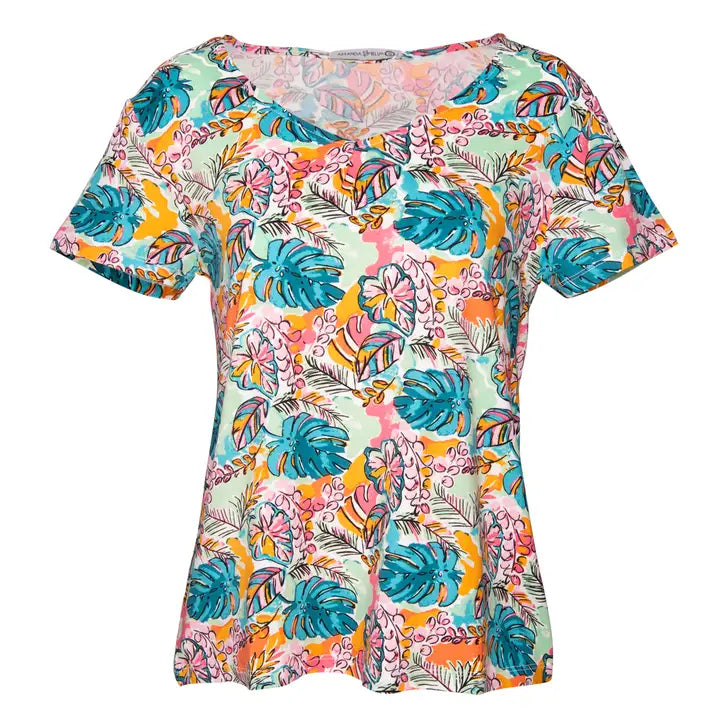 Tropical Monstera Leaf V Neck Top