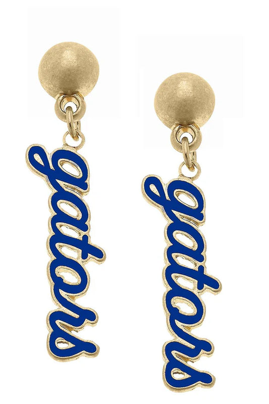 Florida Gators Enamel Script Earrings in Blue