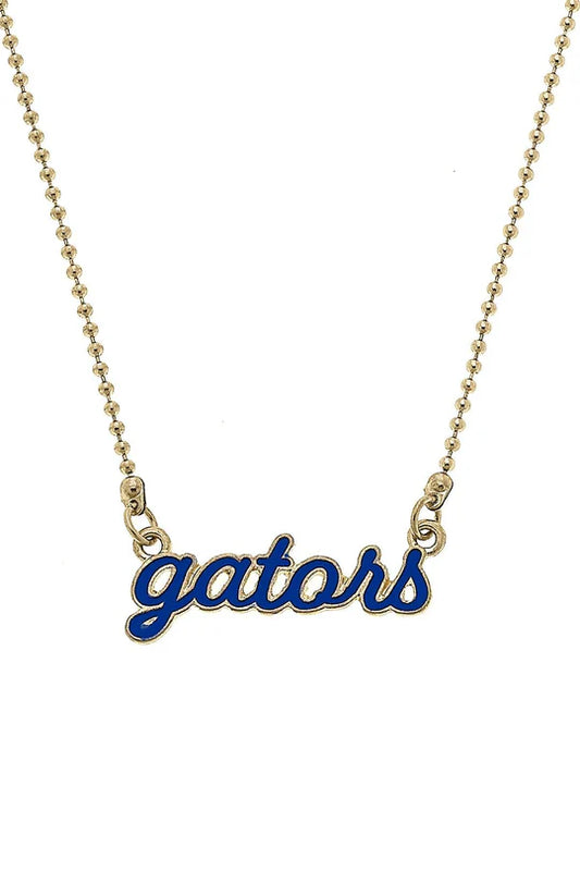 Florida Gators Enamel Script Necklace in Blue