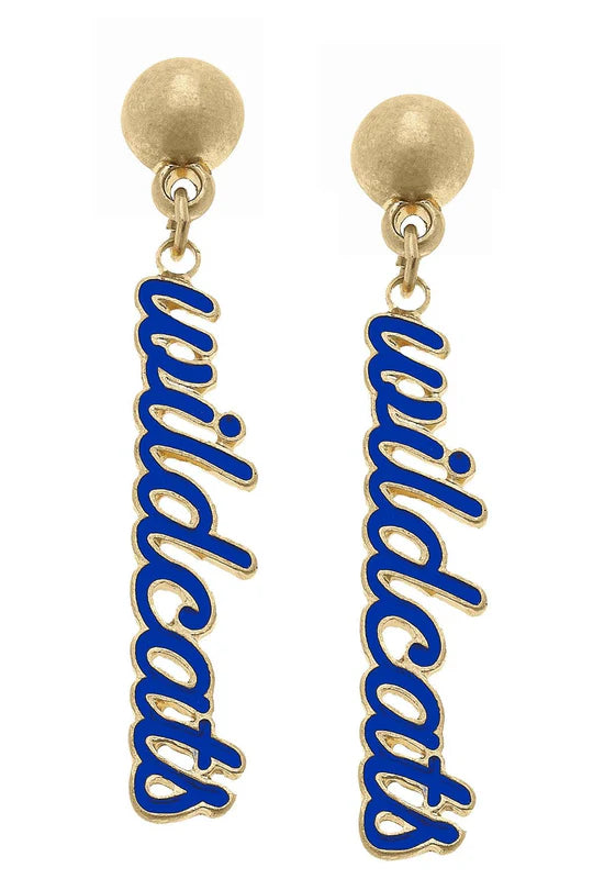 Wildcats Enamel Script Earrings in Blue