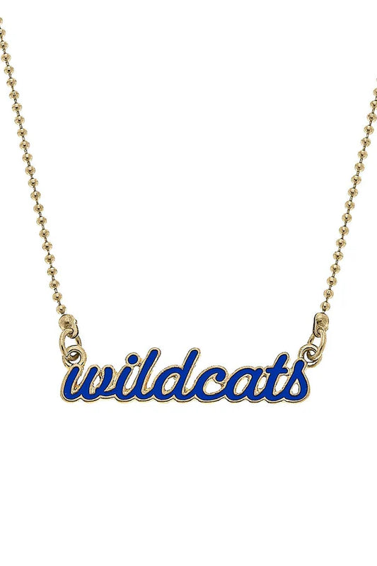 Wildcats Enamel Script Necklace in Blue