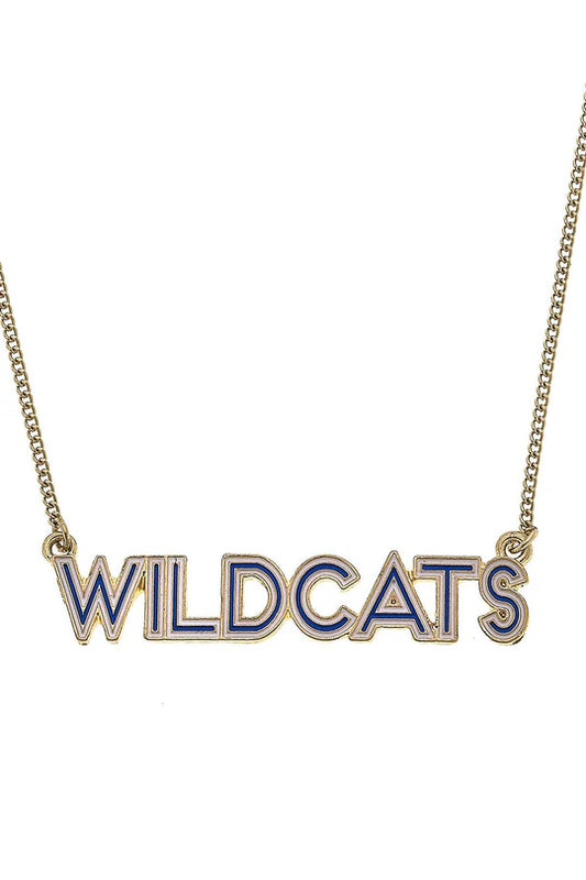 Wildcats Outline Enamel Necklace in Blue/White