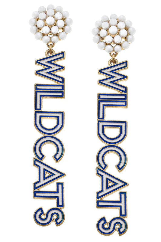 Wildcats Pearl Cluster Outline Enamel Drop Earrings in White/Blue