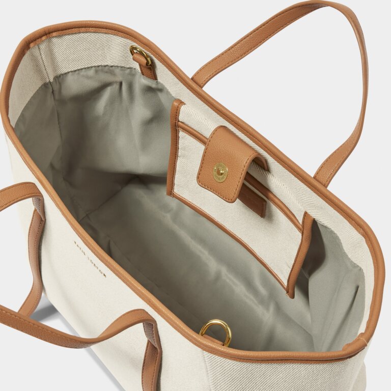 Capri Canvas Tote Bag Tan/Off White