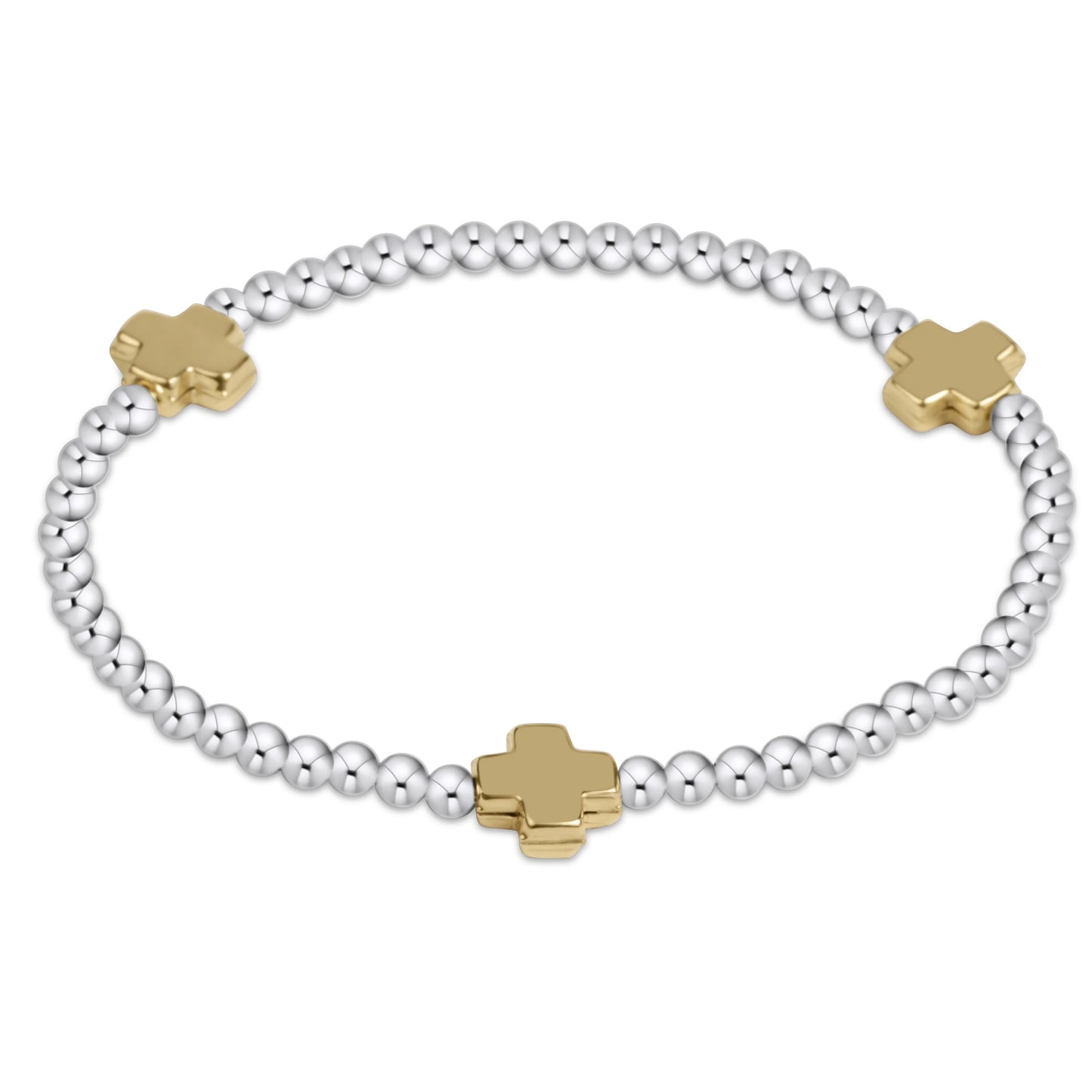 Signature Cross Sterling Mixed Metal - 3MM Bead Bracelet